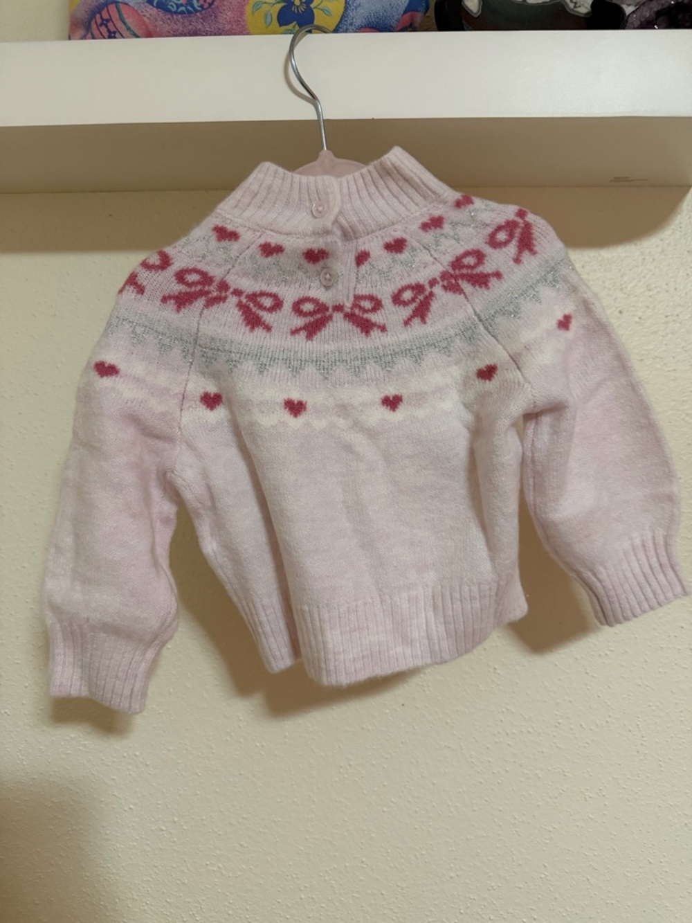 GAP Pink Nordic Heart & Bow Yoke Sweater